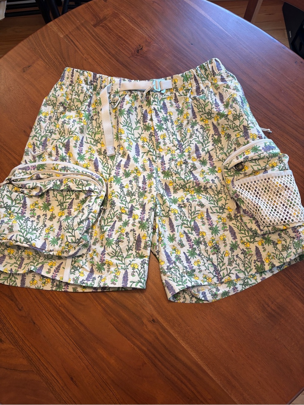 Nike ACG Floral Cargo Shorts — White with Yellow & Purple Print